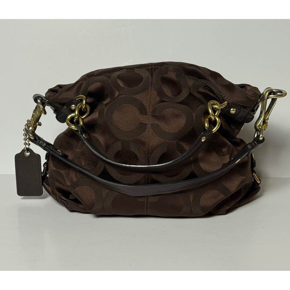 Coach Signature C Kristen Hobo Bag Brown Jacquard Satchel Purse